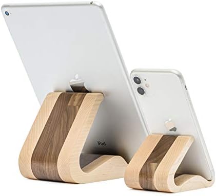 Wooden Cell Phone Stand, Stands for iPhone Universal Compatible with iPhone 15 14 Pro Max 13 12 Plus 11 se, Samsung S23 22, Moto G, LG Smartphone Holder for Desk Office (Maple and Walnut) – Enhanced Compatibility and Speed