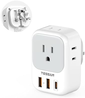 Ultimate European Travel Power Adapter: 4 AC Outlets & 3 Fast Charge USB Ports (1 USB-C PD 20 W) – Compact, Foldable Design for Effortless Connectivity in Spain, France, Germany, Italy, Portugal & Iceland – Versatile Compatibility for All Your Devices