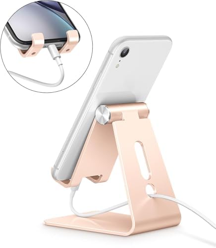 OMOTON Adjustable Cell Phone Stand, C2 Aluminum Desktop Phone Holder Dock Compatible with iPhone 15 14 13 Xs XR 8 Plus 7 6, Samsung Galaxy, Google Pixel, Android Phones – Enhanced Compatibility and Speed