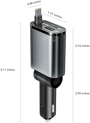 Ultimate 3-in-1 Retractable Car Charger – 50 W Fast Charging Solution with Type C Cable & USB Port for i Phone 16/15/14/13/12/11, Galaxy & Pixel Devices – Tangle-Free Convenience for On-the-Go Power Management