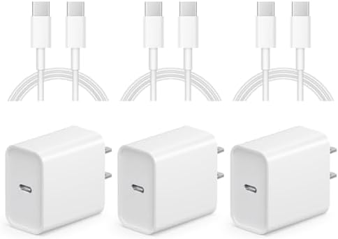 Power Up Anywhere: 3-Pack 10 FT Fast Charging Bundle for i Phone 16 & 15 with 20 W USB-C Charger Blocks and Durable Type C to C Cables – Ultimate Solution for i Pad Pro and Mobile Devices at Home, Office, and Travel – Superior Speed, Versatile Compatibility, and Lightweight Design for Effortless Charging and Convenience