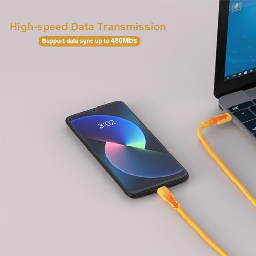 Hichain 6.5 ft USB A to USB C Charger Cable Duo – High-Speed 100 W Fast Charging & Data Sync in Vibrant Yellow – Durable Silicone Design for Samsung Galaxy, Google Pixel, Xiaomi, PS5 – Ultimate Convenience for Home & Travel