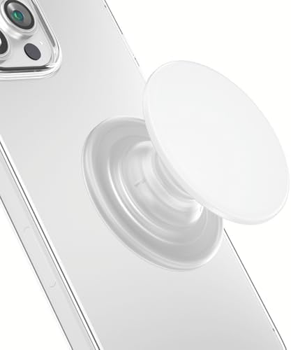 Magnetic Mag Safe Phone Grip Holder – Ergonomic Collapsible Stand for i Phone 12-16 Series, Transparent White Finish for Enhanced Style and Functionality, Secure Grip for Texting and Hands-Free Viewing, Lightweight and Portable Mobile Accessory