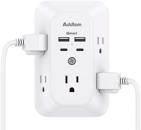 Addtam 5-Outlet Surge Protector with 4 USB Fast Charging Ports – Versatile Outlet Extender Power Strip for Home and Dorm Room Use, Enhanced Safety Features with Built-in Surge Protection, Compact Design for Easy Travel and Maximum Device Compatibility