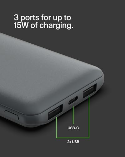 Belkin 10,000 m Ah Portable Charger – Fast Charging USB C Power Bank with Dual USB-A Ports for Multiple Devices, Includes Type-C to Type-A Cable, Compatible with i Phone 16, Samsung Galaxy S25, Nintendo Switch 2, i Pad & More – Lightweight Blue Design for Effortless Portability and Enhanced Power Delivery