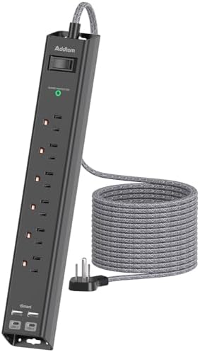 Ultimate Surge Protector Power Strip – Versatile 6-Outlet Extension Cord with 4 USB Ports (2 USB-C) and Flat Plug Design for Space Saving, Overload Protection, and Wall Mount Capability – 5 ft Length for Home, Office, or Dorm Room Efficiency and Safety