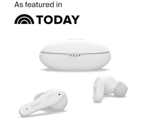 Belkin Soundform Nano Kids Bluetooth Earbuds – Stylish Blue Design with 85 d B Volume Limiting for Safe Listening, 24-Hour Battery Life, Integrated Microphone for Online Learning and Calls, Compatible with i Phone, i Pad, Galaxy & More – Comfort Meets Durability for Young Audiophiles