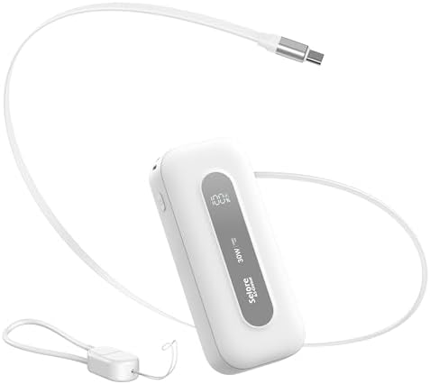 10,000 m Ah Portable Power Bank with Retractable Charging Cable & USB-C to Lightning Adapter – 30 W Fast Charging for i Phone 16/15/14/13 and Samsung Devices – Compact Travel Battery Pack with LED Battery Indicator – Ultimate On-the-Go Charging Solution for Modern Lifestyles