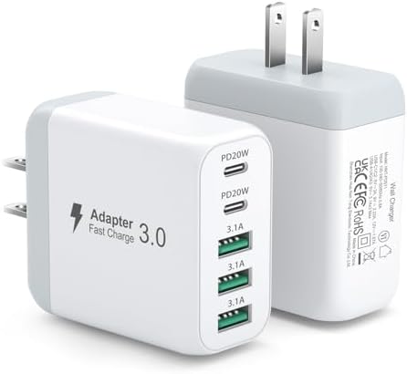 Revolutionize Your Charging Setup with the 50 W Dual-Pack USB-C Wall Charger – 5-Port Fast Charging Hub with Smart Technology for Optimal Device Performance – Compact Power Adapter for Home and Office Use