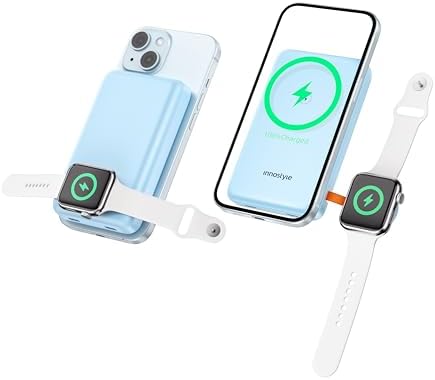 Revolutionize Your Charging Routine with the 10000 m Ah Magnetic Power Bank – 4-in-1 Wireless Charger Featuring Built-in i Watch Dock, 20 W PD USB-C Fast Charge, and Mag Safe Compatibility for i Phone 12-16 Series – Sleek Blue Design for Ultimate Portability and Efficiency