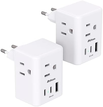 Universal European Travel Power Adapter with Dual USB-C Charging Ports – 3 Outlet Type E/F Plug for Effortless Device Connectivity in France, Portugal, Germany, and Beyond – Essential Travel Companion for Seamless Power and Fast Charging on Your European Adventures
