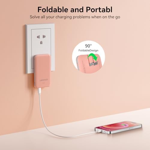 Mini 5000 m Ah Portable Power Bank with Integrated Cables and AC Plug – USB-C Fast Charging for i Phone & Android Devices – Ultra-Compact External Battery for On-the-Go Lifestyle – Essential Tech Accessory for Seamless Connectivity