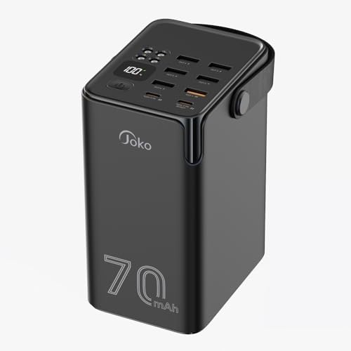 JOKO 70000 m Ah High-Capacity Power Bank – 20 W PD 3.0 Fast Charging with 22.5 W Max Output | Multi-Device USB-C Battery Pack with 7 Outputs & 2 Inputs | Ultimate Portable Charger for i Phone, Samsung & Outdoor Adventures with LED Display | Reliable Power Solution for Camping & Daily Use