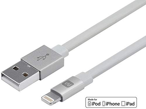 Monoprice 112958 Certified Flat Lightning to USB Cable – 4 ft Gray | Enhanced Durability and High-Speed Sync for i Phone & i Pad | Tangle-Free Design for Home, Office, and Travel | Compatible with i Phone Models X, 8, 7, 6, 5 S & i Pad Pro | Reliable Charging Accessory for Everyday Use