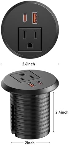 Revolutionize Your Workspace with the 2-Inch Desk Power Grommet Featuring PD 20 W USB-C Fast Charging, Ultra-Flat Plug Design, and Recessed Outlet for Seamless Cable Management – Perfect for Home or Office Use with 6 ft Power Cable (White)