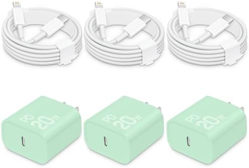 Rapid Charge 20 W USB-C i Phone Charger with 6 ft Cord – MFi Certified Power Block for i Phone 14/13/12/11/X & i Pad – 3-Pack for Ultimate Convenience and Versatility – Enhanced Durability & Fast Charging Performance