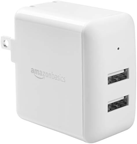 Amazon Basics 24 W Dual USB-A Wall Charger – Fast Charging Adapter with 12 W (2.4 A) Per Port for i Phone 16/15/14/13/12/11/X & Samsung Devices – Compact & Durable Design for Home and Travel Use