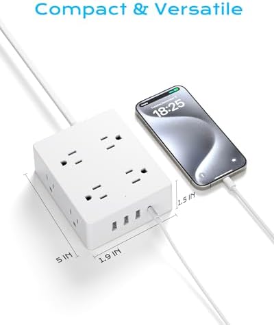 Comprehensive Universal Travel Adapter for Global Journeys – Olcorife 6-Outlet & 3-USB Port Power Solution with 5 ft Extension Cord | EU, UK, US, AUS Compatibility | Enhanced Surge Protection & Multi-Device Charging Convenience