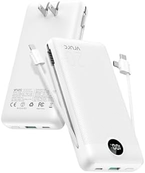 VRURC 20000 m Ah Pink Portable Charger – Fast Charging Power Bank with Built-in Wall Plug & Cables, LED Display, 4 Outputs & Dual Inputs for Effortless Travel Charging Solutions, Ideal for Busy Lifestyles and Enhanced Device Compatibility