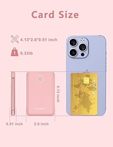 Ultra Slim 6000 m Ah Power Bank with Built-In USB C Cords – Card-Sized Portable Charger for Effortless On-the-Go Charging, Triple Output for i Phone, Samsung, Google Devices – Stylish and Compact Battery Pack for Enhanced Efficiency and Versatility