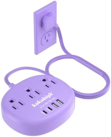 Stylish Brown Extension Cord with 1080 J Surge Protection – 5 FT Flat Braided Design Featuring 3 AC Outlets & 4 USB Ports (24 W/4.8 A) for Fast Charging – Ideal Tan Desk Accessory for Powering Devices Safely & Efficiently