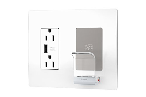Legrand Radiant RWC826 Premium Wireless USB Charger – Qi-Certified Fast Charging Hub with 15 Amp Tamper-Resistant Outlets & Type A USB Port – Sleek White Design for Effortless Device Powering in Home & Office Environments