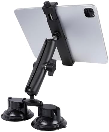 Heavy-Duty i Pad Pro 12.9 Inch Tablet Mount with Dual Suction Cup Base – Versatile Windshield Holder for Cars and Trucks, Adjustable Aluminum Arm for Optimal Viewing Angles, Compatible with 6.5-12.9″ Tablets – Ultimate Stability & Convenience for On-the-Go Professionals