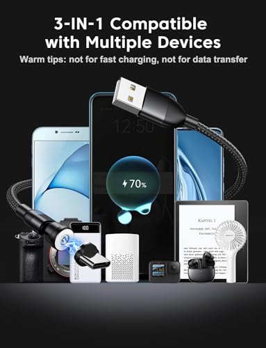 Revolutionize Your Charging Experience with TUNKIA’s 4-Pack Magnetic Charging Cable Set – Versatile 360° & 180° Rotating USB-C Cords with LED Indicator, Durable Nylon Braided Design for Enhanced Device Compatibility and Rapid Power Delivery – Perfect for Home, Office, and Travel Use