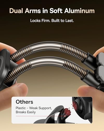 Baseus Mag Safe Car Mount: Advanced Dual Arm Magnetic Phone Holder for Seamless Navigation – Optimized for i Phone 16/15/14/13 Pro Max Plus – Sturdy Aluminum Construction for Ultimate Durability and Dashboard Versatility