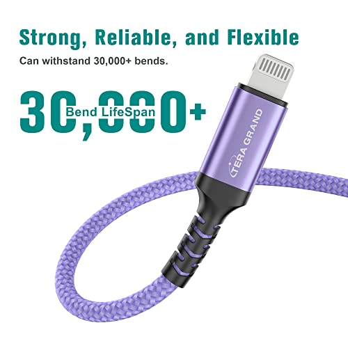 Apple C94 MFi Certified USB-C to Lightning Braided Charging Cable – 6 Ft Durable Nylon, Fast Charge for i Phone 14/13/12/11 Pro, Air Pods, and i Pad – Vibrant Purple for Enhanced Style and Performance