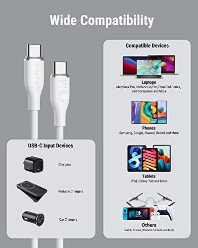 VOLTME 100 W USB C Fast Charge Cable – 6 ft E-Marker Type C to Type C Charger for Mac Book Pro 2021, i Pad Pro 2021, Galaxy S21, Pixel, & Switch – Premium Durability and Enhanced Compatibility for Rapid Power Delivery