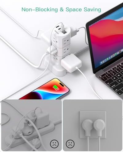 High-Performance Surge Protector Power Strip Tower with 12 AC Outlets and 4 USB Fast Charging Ports – 10 FT Extension Cord for Ultimate Flexibility, Ideal for Home, Office, and Dorm Room Essentials – Space-Saving Design with Advanced Surge Protection