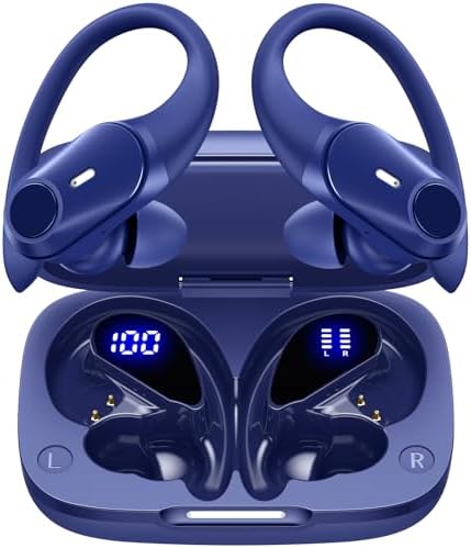 GOLREX Premium Active Noise Cancelling Wireless Earbuds – 80-Hour Battery Life with Secure Over-Ear Hooks for Sports – Deep Bass Performance for Gym, Running & Workouts – LED Battery Indicator for Seamless Connectivity and Comfort Fit