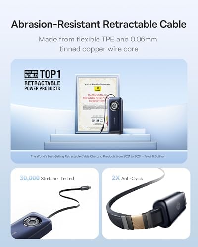 Baseus Enercore 20000 m Ah Power Bank with 67 W Fast Charging – Compact Portable Charger Featuring Built-in Retractable USB-C Cable for Laptops, i Phone 16/15, Samsung, Mac Book, and Drones – Essential Travel Companion for Uninterrupted Power