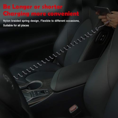 Coiled 65 W Type-C Charger Cable with 90-Degree Right Angle Connector – 2 ft to 8 ft Adjustable Braided Cord for Seamless Android Auto & Car Play Compatibility – Durable, Anti-Tangle Design for All Type-C Devices – Ultimate Flexibility & Fast Charging Solution