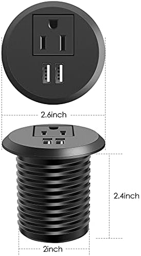Revolutionize Your Workspace with the 2-Inch Desk Power Grommet Featuring PD 20 W USB-C Fast Charging, Ultra-Flat Plug Design, and Recessed Outlet for Seamless Cable Management – Perfect for Home or Office Use with 6 ft Power Cable (White)
