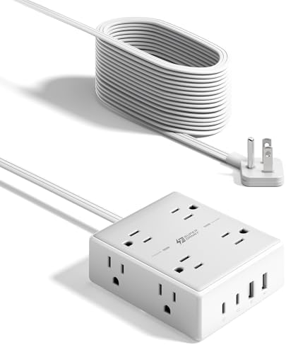 15 Ft Surge Protector Power Strip with 8 Outlets & 4 USB Ports – Wall Mountable Flat Plug Charging Station for Home, Office, and Dorm Room – High-Speed USB-C Compatible Extension Cord for Ultimate Device Connectivity and Safety