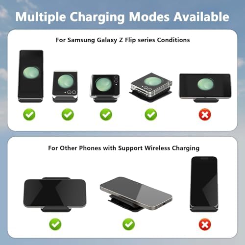 Portable 2-in-1 Fast Charging Station for Samsung Galaxy Z Flip Series – Foldable Wireless Charger with Enhanced Compatibility for Galaxy S, Note, and Watch – Ideal Travel Companion with Adapter Included – Sleek Black Design for Effortless Power on the Go