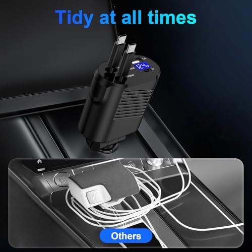 Ultimate 4-in-1 Retractable Car Charger for i Phone 16 e and Samsung Galaxy S Series – 45 W USB-C Fast Charging Adapter with Tangle-Free Design for Seamless Device Compatibility on the Go