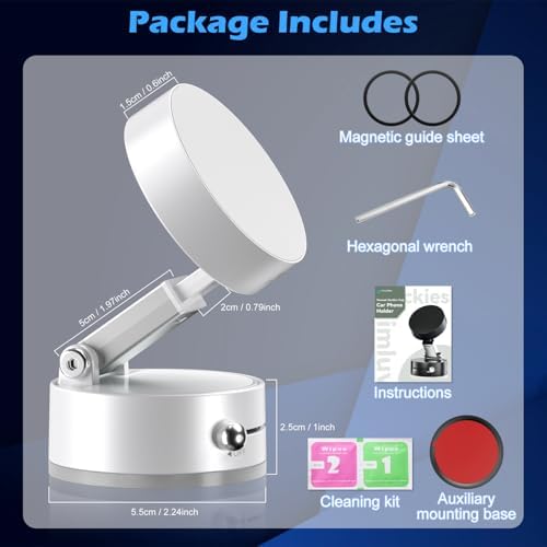 imluckies Magnetic Car Phone Holder for Magsafe iPhone, Seamless Vacuum Suction Cup Phone Mount, 360° Rotatable & Retractable Foldable Car Accessory, Easy to Install/Remove, White – Enhanced Compatibility and Speed