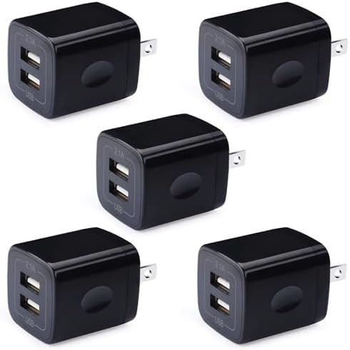 Dual-Port Fast Charging USB Wall Charger Block – 5 Pack, 2.1 A Adapter for i Phone, Samsung Galaxy, and Google Pixel Devices – Portable Power Solution for Home, Office, and Travel – Enhanced Compatibility and Safety Features