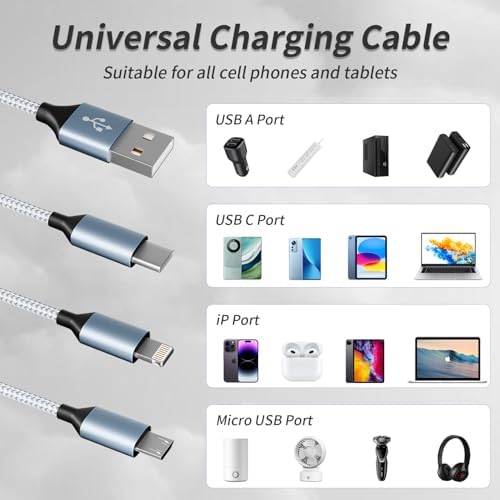 Versatile 4-in-1 Fast Charging Cable with E-Mark Chip – 65 W USB C Multi Charger for i Phone 16/15/14/13, i Pads, Android Devices & Tablets (4 FT) – Ultimate Solution for Quick Power Delivery and Enhanced Device Compatibility
