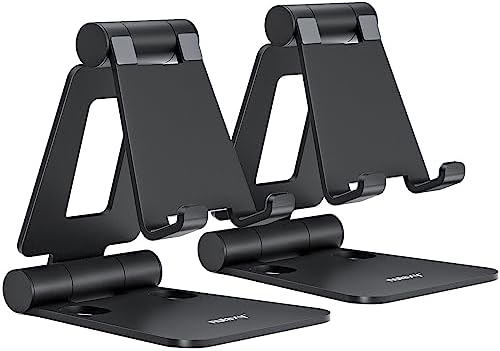 Nulaxy 2 Pack Dual Folding Cell Phone Stand, Fully Adjustable Foldable Desktop Phone Holder Cradle Dock Compatible with Phone 16 15 14 13 12 Pro Xs Xs Max Xr X 8, All Phones, Black & Silver – Enhanced Compatibility and Speed