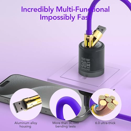 4-in-1 Universal Multi USB Charging Cable – 240W Max Fast Charger Cord with Multiple Connectors for iPhone 16/15/14/13, iPad, Samsung, MacBook, Tablets & More (Black, 6.6Ft) – Enhanced Compatibility and Speed