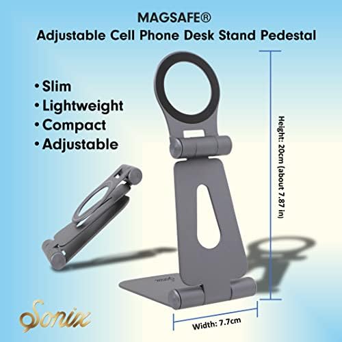 Sonix Magnetic Adjustable Cell Phone Desk Stand Pedestal Compatible with Apple MagSafe (Graphite) – Enhanced Compatibility and Speed