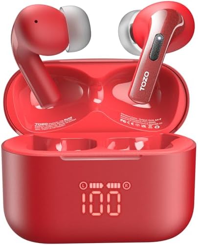 TOZO T20 Wireless Earbuds – Ultimate 48.5 Hour Playtime, IPX8 Waterproof Design for All-Weather Use, Dual Microphone Noise Cancellation for Clear Calls, 10 mm Speakers Delivering Rich Audio, Advanced 2025 Bluetooth Connectivity with Real-Time LED Battery Display