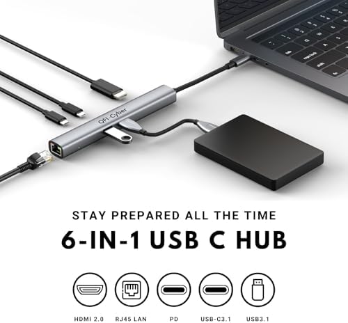 Revolutionize Your Workspace with the All-in-One 6-in-1 USB C Hub – Experience 4 K HDMI Clarity, Lightning-Fast Ethernet, Dual USB 3.1 Gen 2 Data Ports, and 100 W Power Delivery for Ultimate Device Compatibility – Perfect for Mac Book Pro/Air, Chromebook, Dell XPS, and HP Laptops – Unleash Maximum Productivity and Versatility Today!