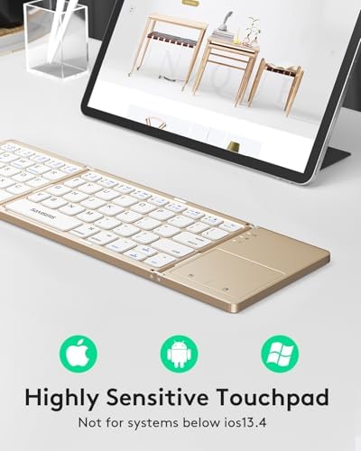 Samsers Portable Bluetooth Keyboard with Touchpad – Ultra-Slim Foldable Wireless Keyboard for Effortless Typing on Android, Windows, and i OS Devices – Rechargeable, Travel-Friendly Design with Device Holder – Black