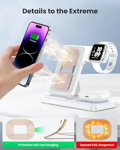 Revolutionary DUMTERR 3-in-1 Fast Wireless Charging Station for i Phone 16/15/14/13/12, Apple Watch Series 10, and Air Pods 4 – Sleek Docking Solution for Effortless Desk and Nightstand Organization, Superior Safety Features, and Rapid Charging Efficiency for All Your Apple Devices