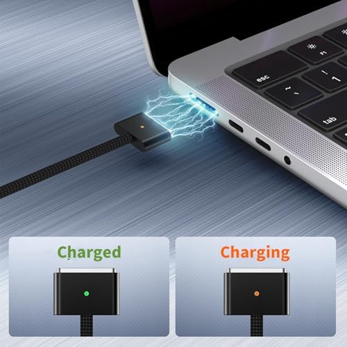 Revolutionize Your Charging with the 140 W USB-C to Magnetic 3 Cable – Ultimate High-Performance Power Delivery for Mac Book Air 2022/2023 & Pro 2023 (M2, M3) – 2 m Durable Braided Cord for Enhanced Flexibility & Robust Productivity – Seamless Universal Compatibility for Rapid Data Transfer and Fast Charging – Engineered for Daily Endurance with Innovative Magnetic Connector for Effortless Alignment and Reduced Port Wear